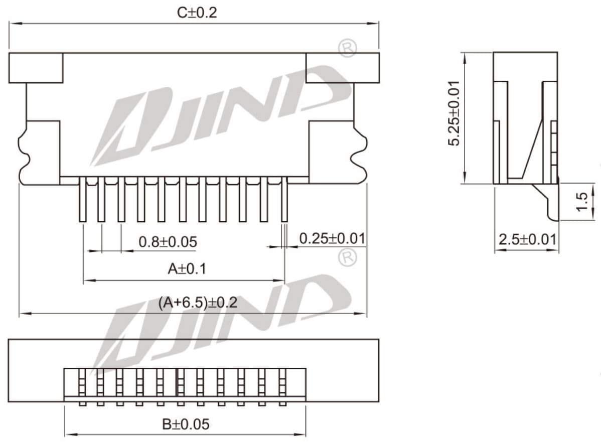 0.8mm H2.5mm FPC 连接器 侧视图