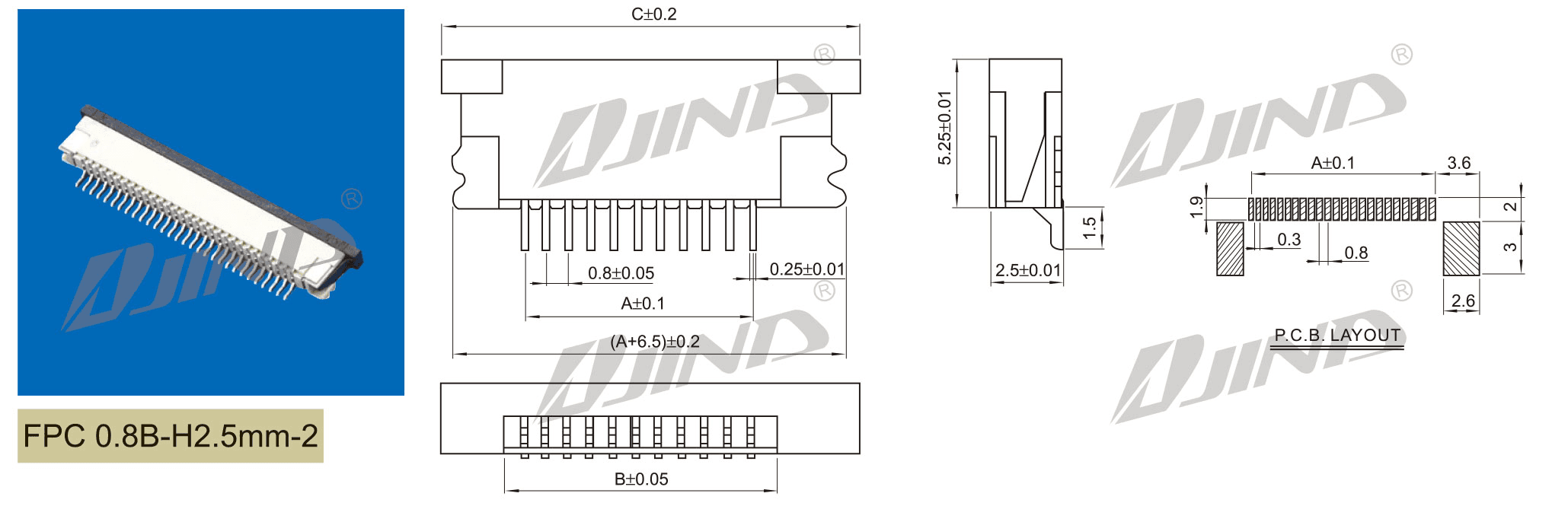0.8mm H2.5mm FPC 连接器 装配图