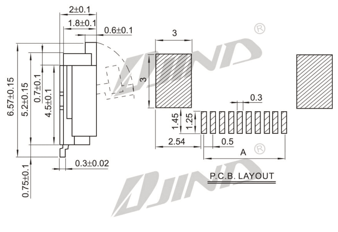 0.5mm G型 FPC 连接器 PCB布局图