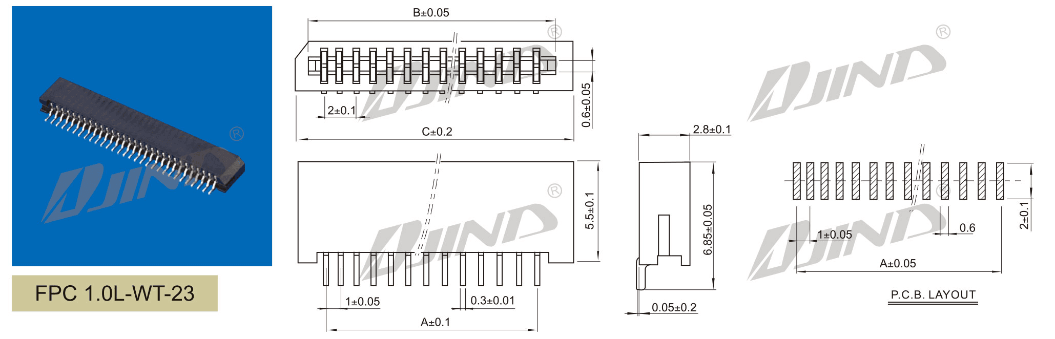 1.0mm 直插式 FPC 连接器 装配图
